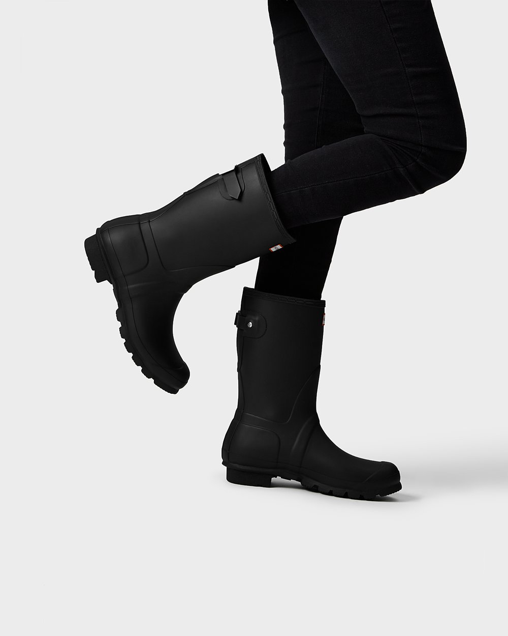 Womens Short Rain Boots - Hunter Original Back Adjustable (49AYZKIVJ) - Black